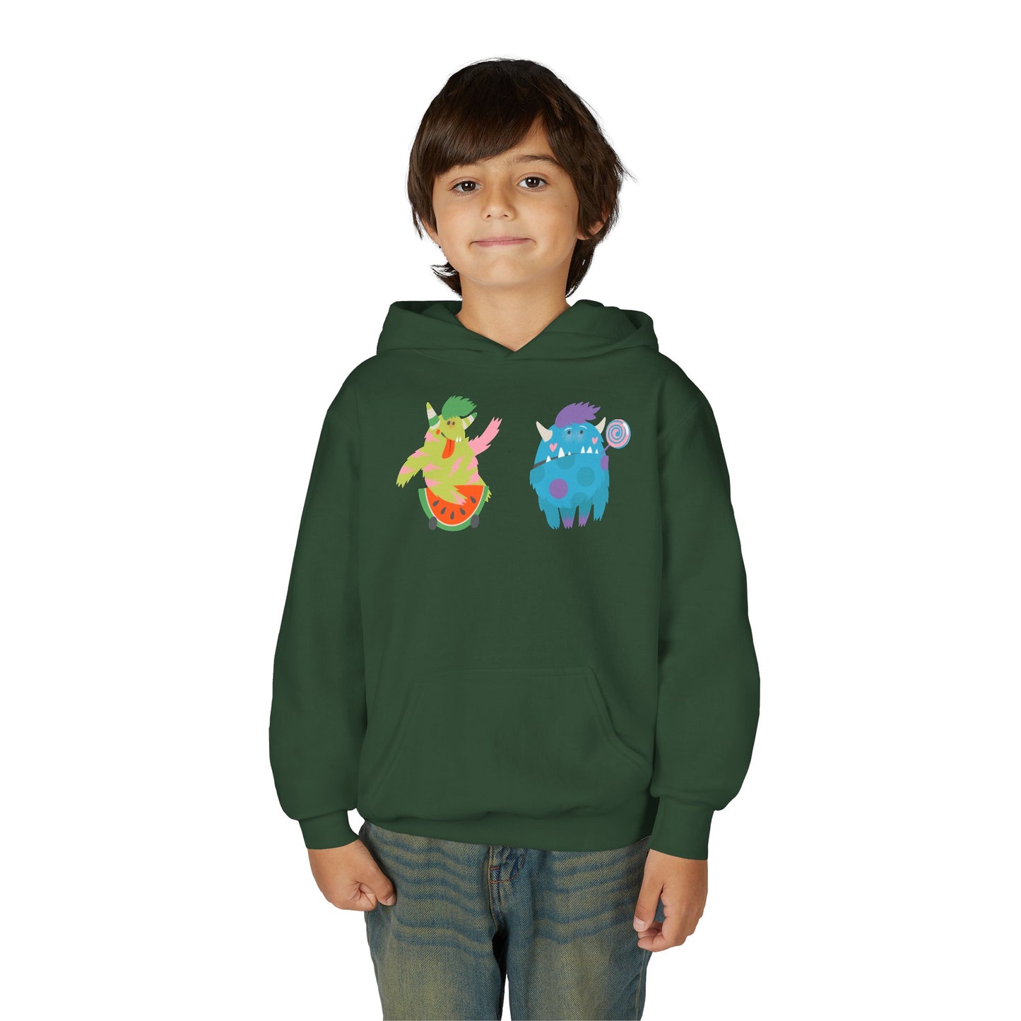 Youth Heavy Blend Hooded Sweatshirt - Funny Toothy monsters