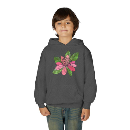 Youth Heavy Blend Hooded Sweatshirt -  Pink flower Printify