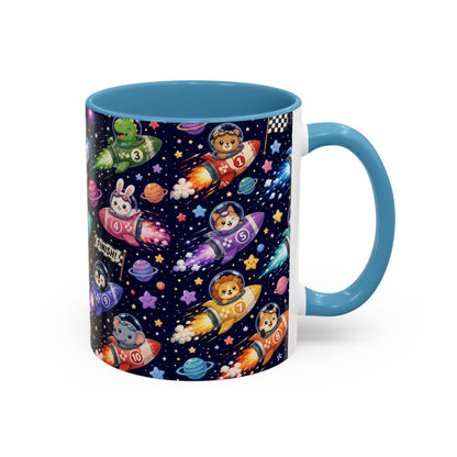 Accent Coffee Mug (11/15 oz) - Kawaii Cosmic Animal Rocket Race