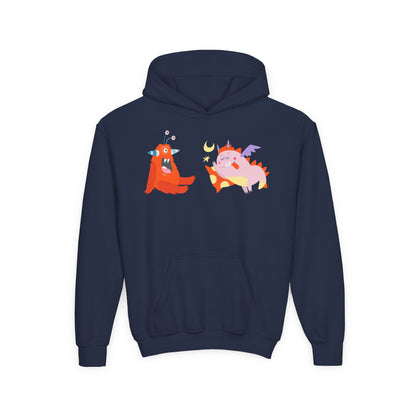 Youth Heavy Blend Hooded Sweatshirt -  Orange monsters Printify