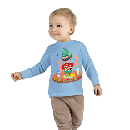 Toddler Long Sleeve Tee - super kiddo eating healthy food - [[{"value":"Wonderwear Kid"}]]