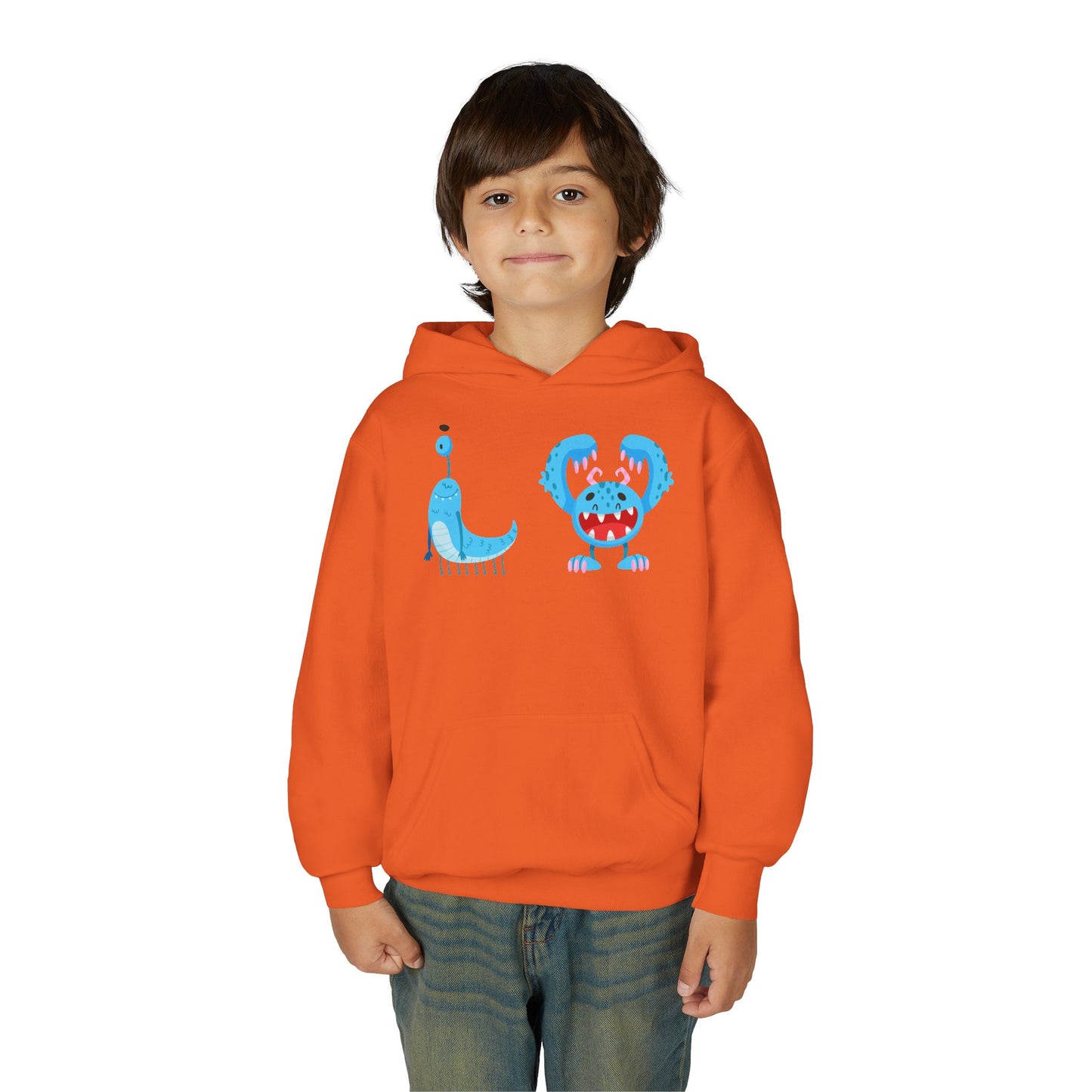 Youth Heavy Blend Hooded Sweatshirt - Happy toothy blue monsters
