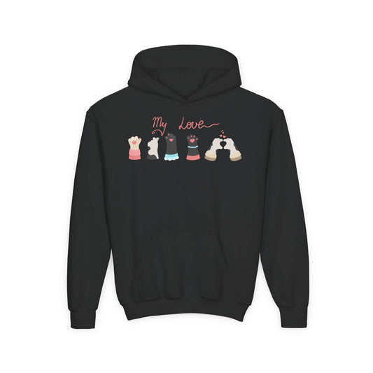 Youth Heavy Blend Hooded Sweatshirt - Paw My love Printify