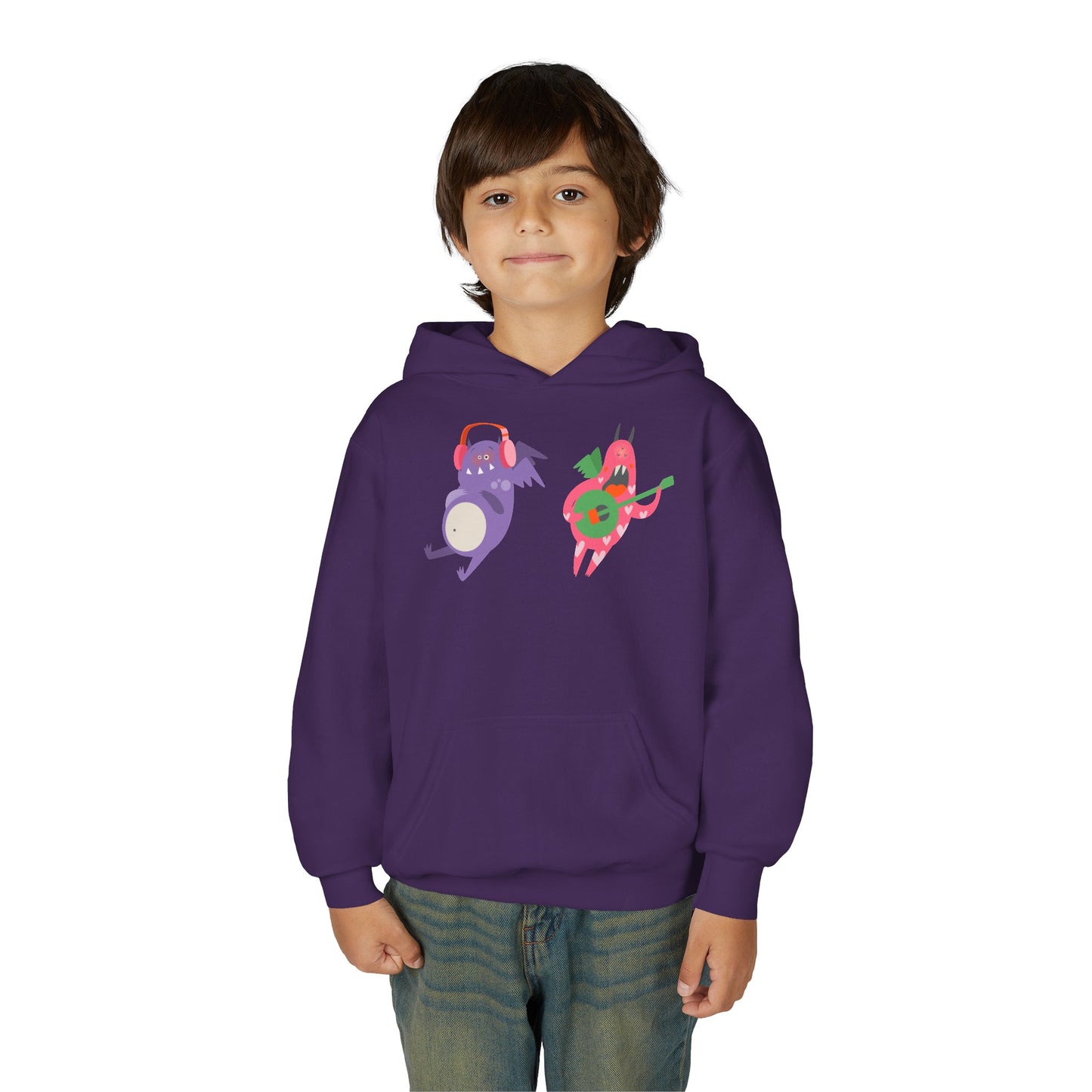 Youth Heavy Blend Hooded Sweatshirt - Monsters playing instruments