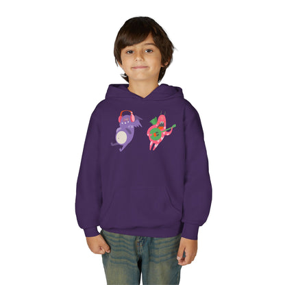 Youth Heavy Blend Hooded Sweatshirt - Monsters playing instruments Printify