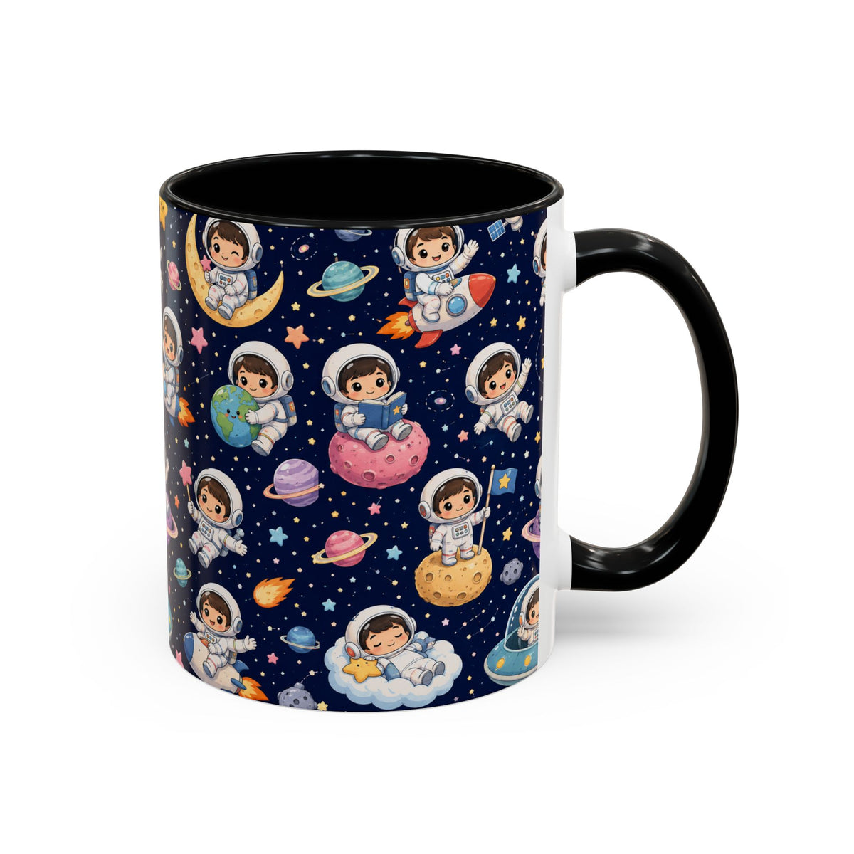 Accent Coffee Mug  (11/15 oz) - Kawaii Astronauts in a Starry Space Adventure