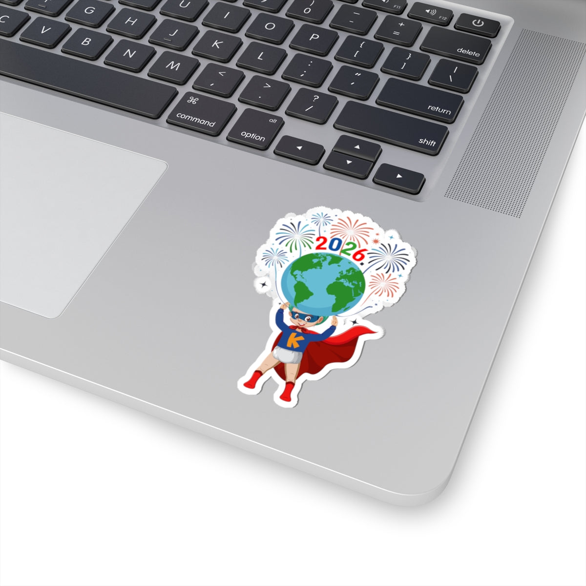 Kiss-Cut Stickers - Super kiddo holding globe - [[{"value":"Wonderwear Kid"}]]