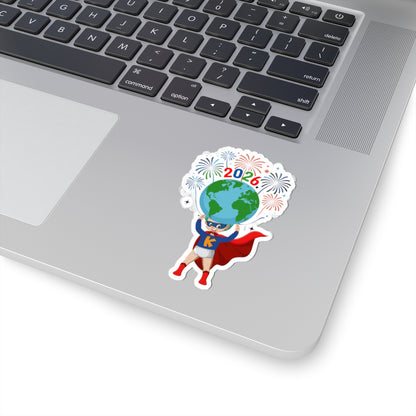 Kiss-Cut Stickers - Super kiddo holding globe - [[{"value":"Wonderwear Kid"}]]