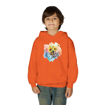 Youth Heavy Blend Hooded Sweatshirt - Sunflower Bicycle Printify