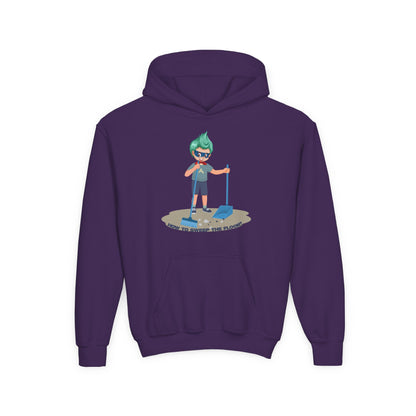 Youth Heavy Blend Hooded Sweatshirt - Super kiddo sweeping floor - [[{"value":"Wonderwear Kid"}]]