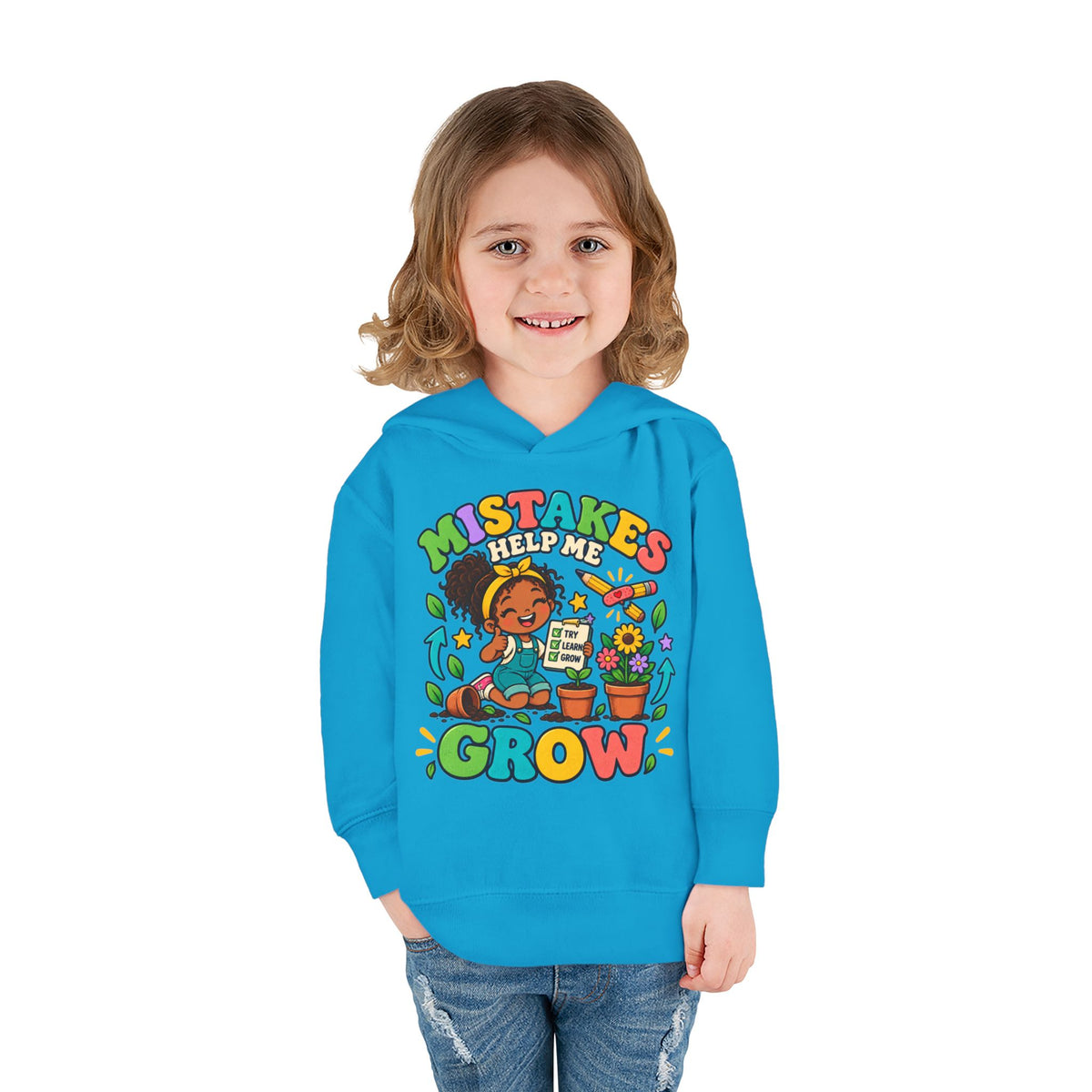 Toddler Hoodie — "Mistakes Help Me Grow" Cute Plant Pot Positive Growth Pullover