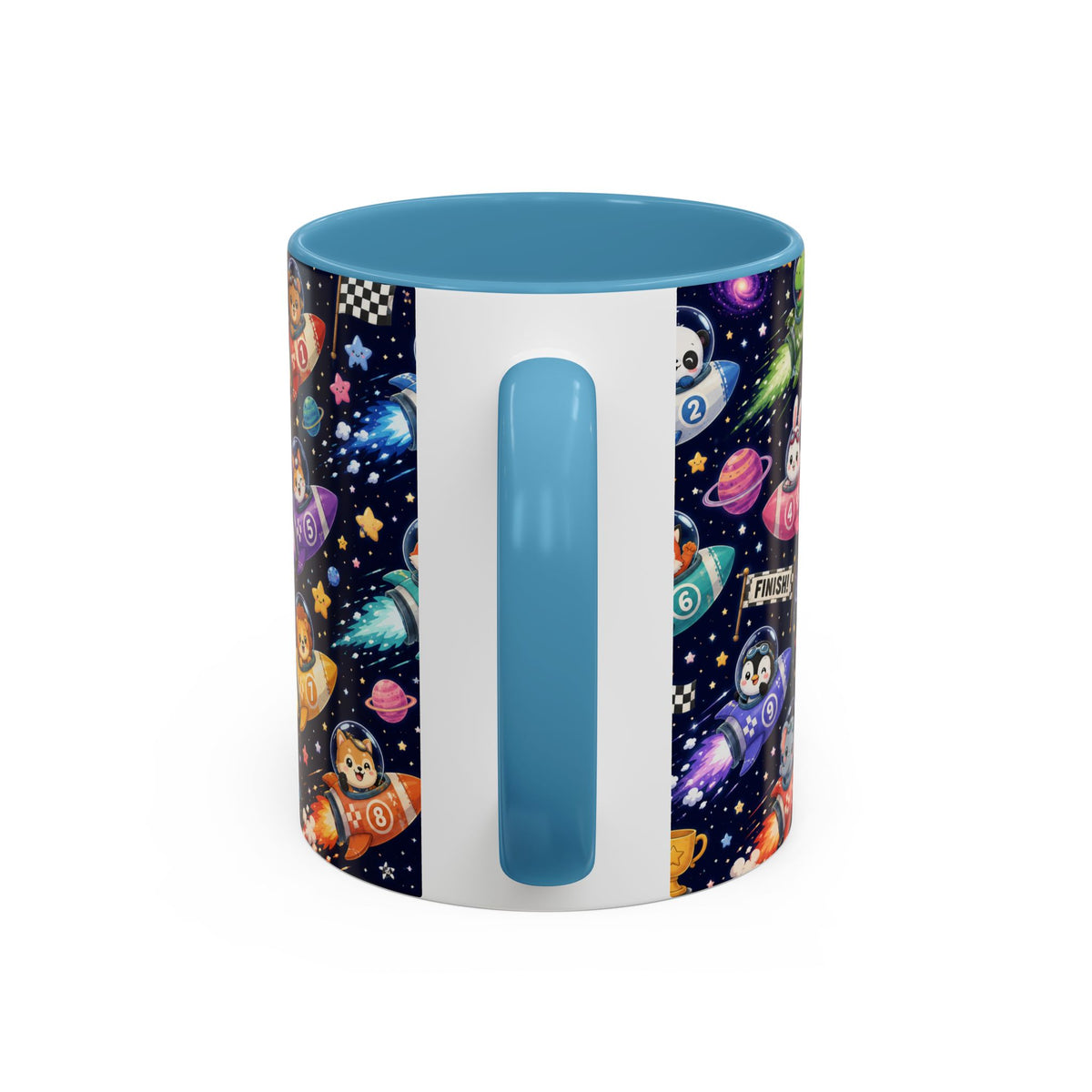 Accent Coffee Mug (11/15 oz) - Kawaii Cosmic Animal Rocket Race