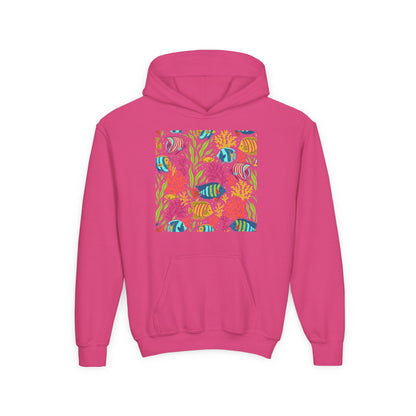 Youth Heavy Blend Hooded Sweatshirt - Colorful tropical corals Printify