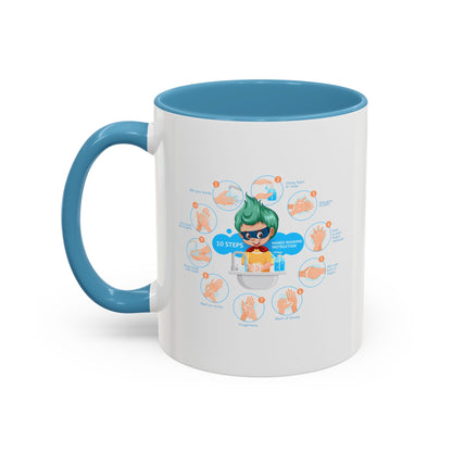 Accent Coffee Mug - Super kiddo hand washing steps - [[{"value":"Wonderwear Kid"}]]