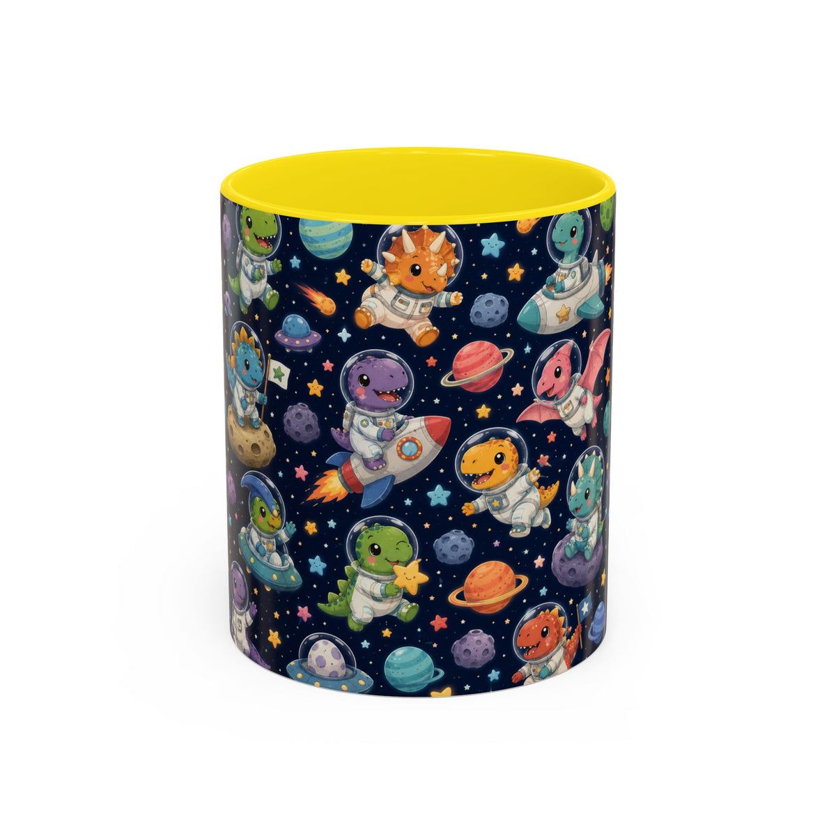 Accent Coffee Mug (11/15 oz) - Cute Dinosaur Astronaut Space