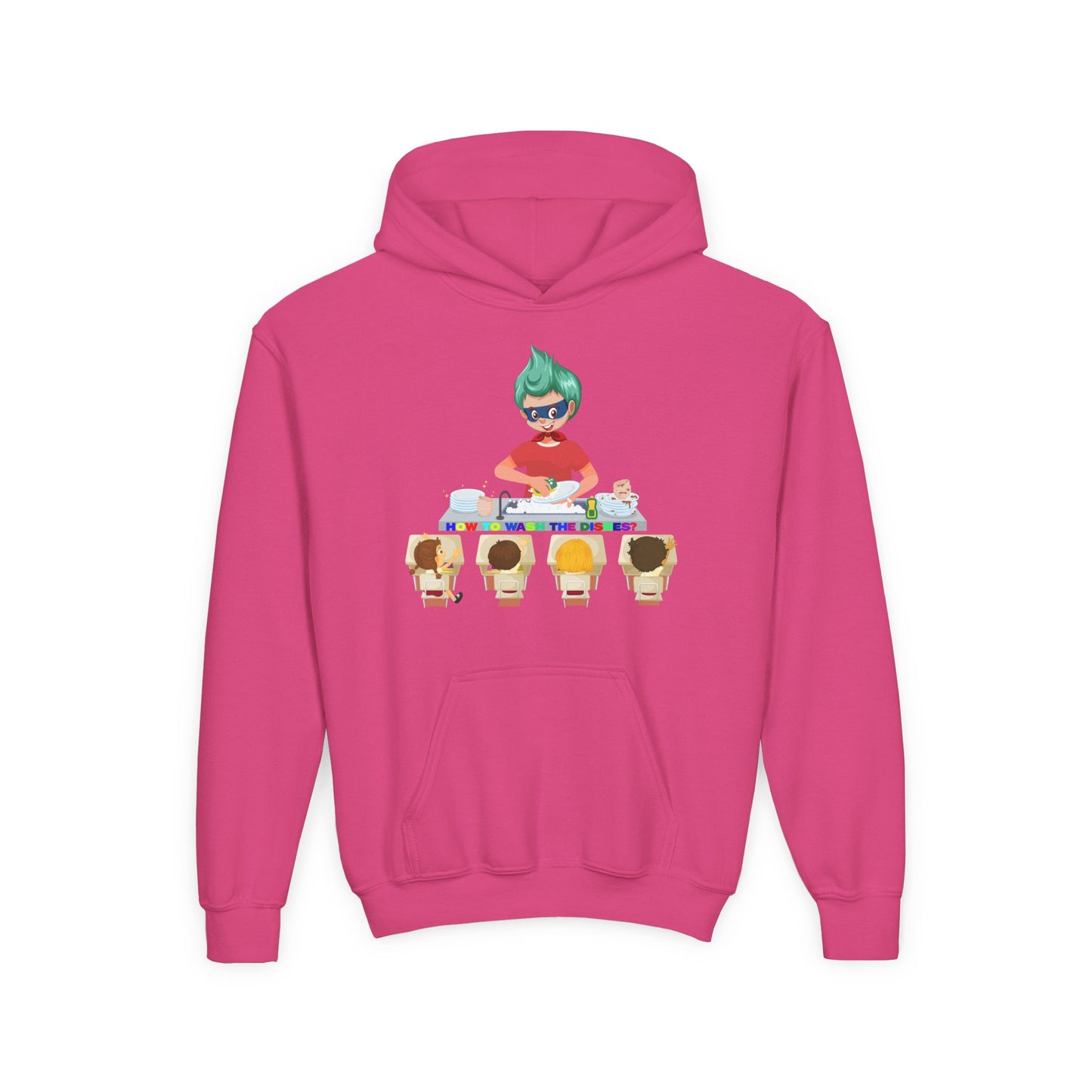 Youth Heavy Blend Hooded Sweatshirt - Little kiddo teaching to wash dishes