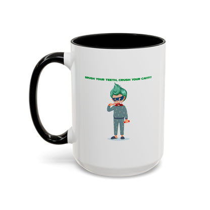 Accent Coffee Mug - Super kiddo brushing teeth - [[{"value":"Wonderwear Kid"}]]