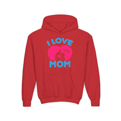 Youth Heavy Blend Hooded Sweatshirt -  i love my mom logo Printify