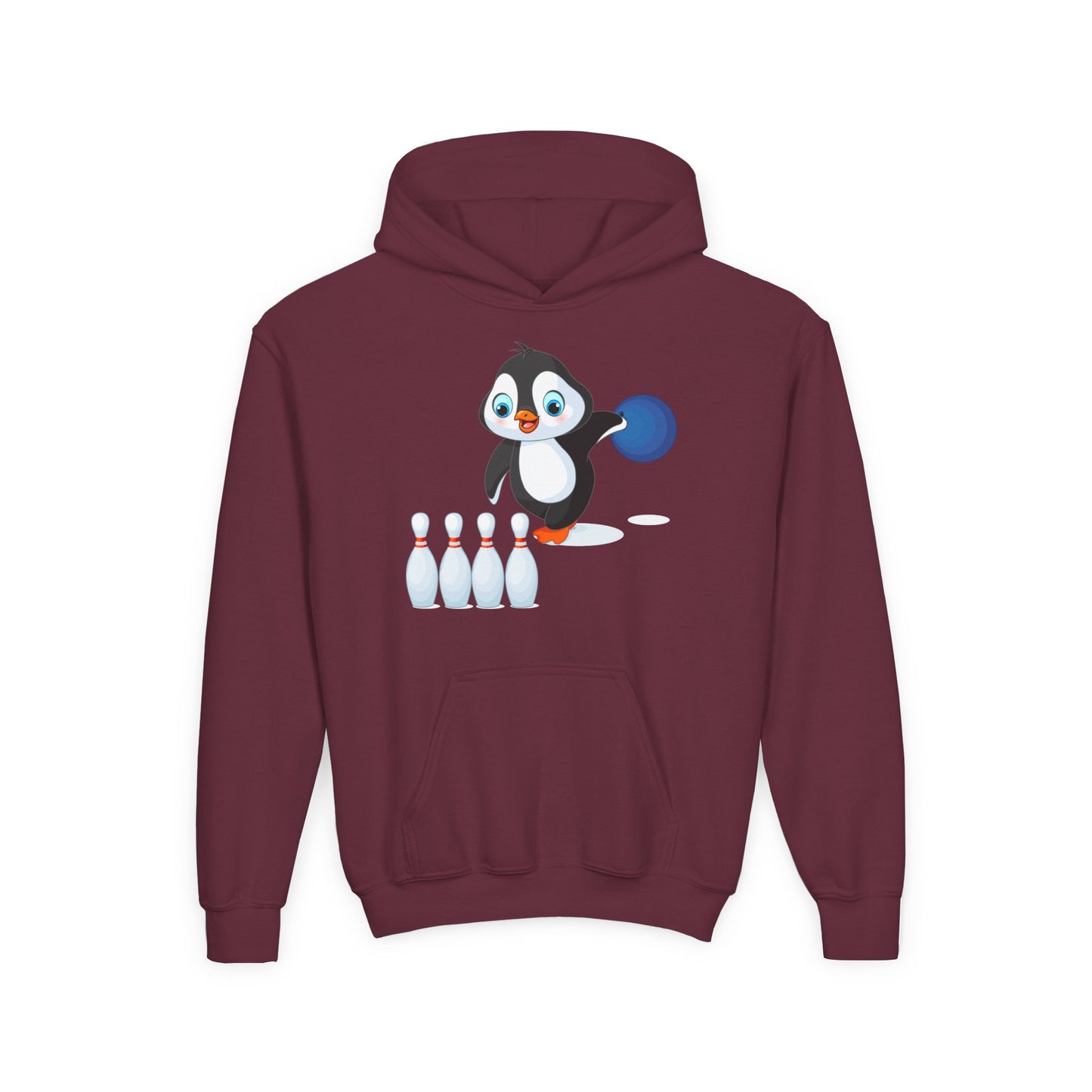 Youth Heavy Blend Hooded Sweatshirt - Adorable Penguin Bowling