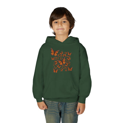 Youth Heavy Blend Hooded Sweatshirt -  Monarch butterflies Printify