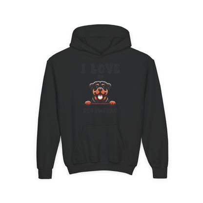 Youth Heavy Blend Hooded Sweatshirt - I love my Rottweiler Printify