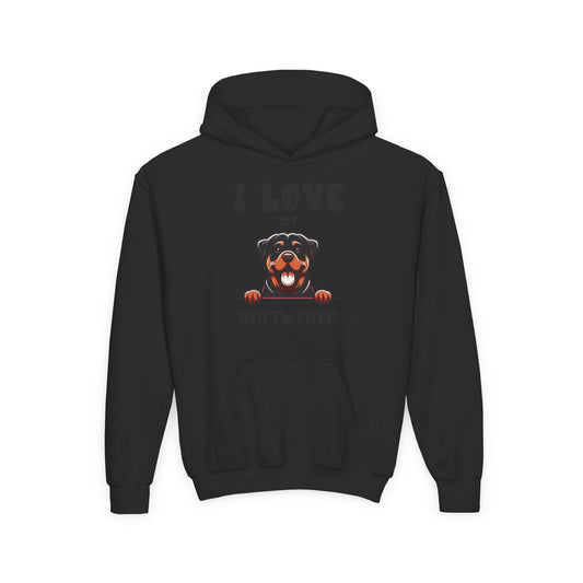 Youth Heavy Blend Hooded Sweatshirt - I love my Rottweiler Printify