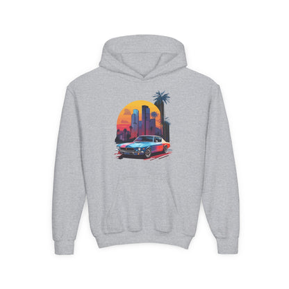 Kids Vintage Car Sunset Hoodie Printify