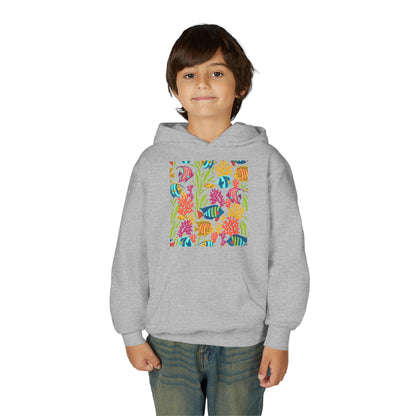 Youth Heavy Blend Hooded Sweatshirt - Colorful tropical corals Printify