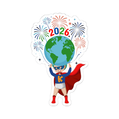 Kiss-Cut Stickers - Super kiddo holding globe - [[{"value":"Wonderwear Kid"}]]