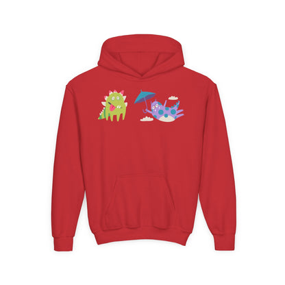 Youth Heavy Blend Hooded Sweatshirt - Monsters playing Printify