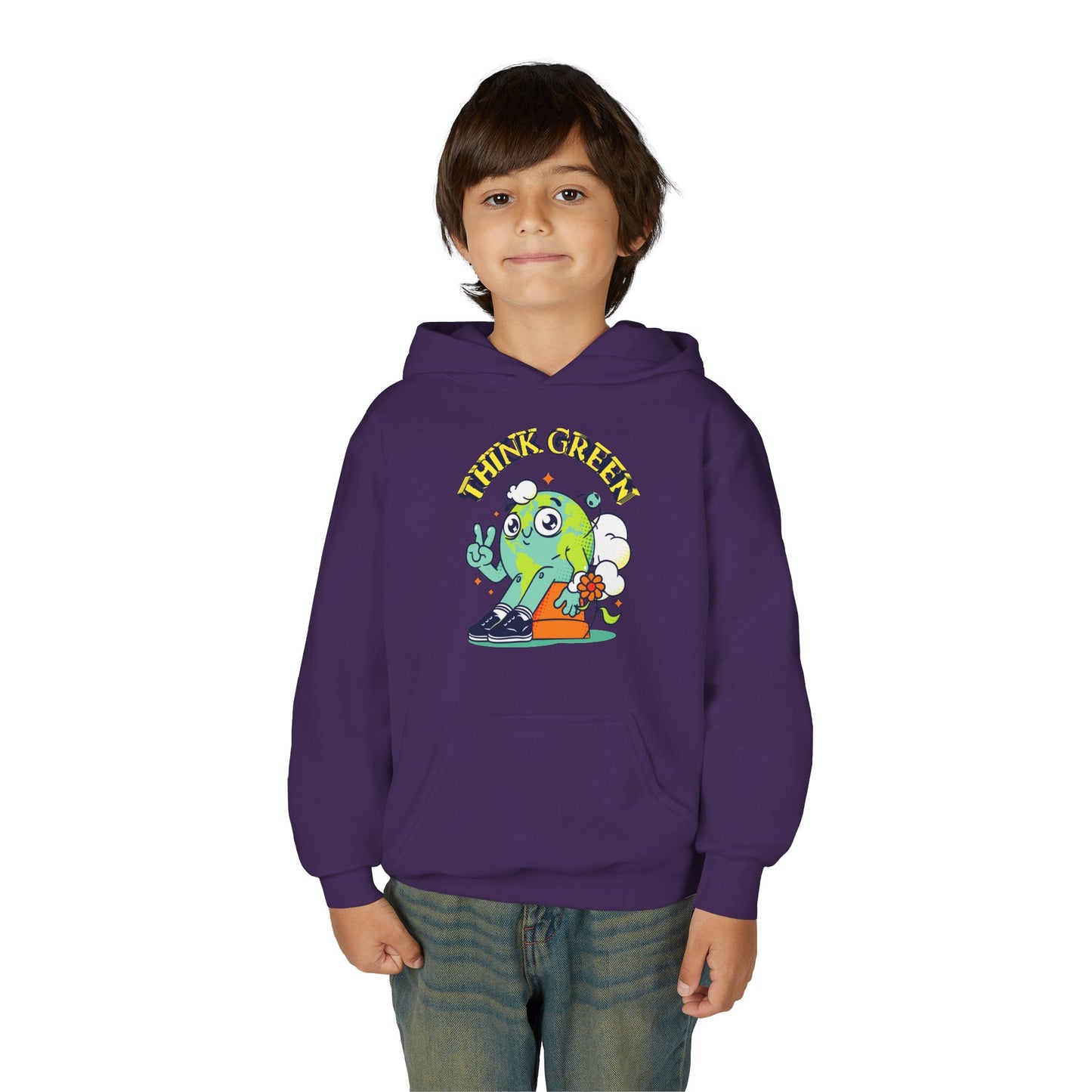 Youth Heavy Blend Hooded Sweatshirt - Think Green' Design