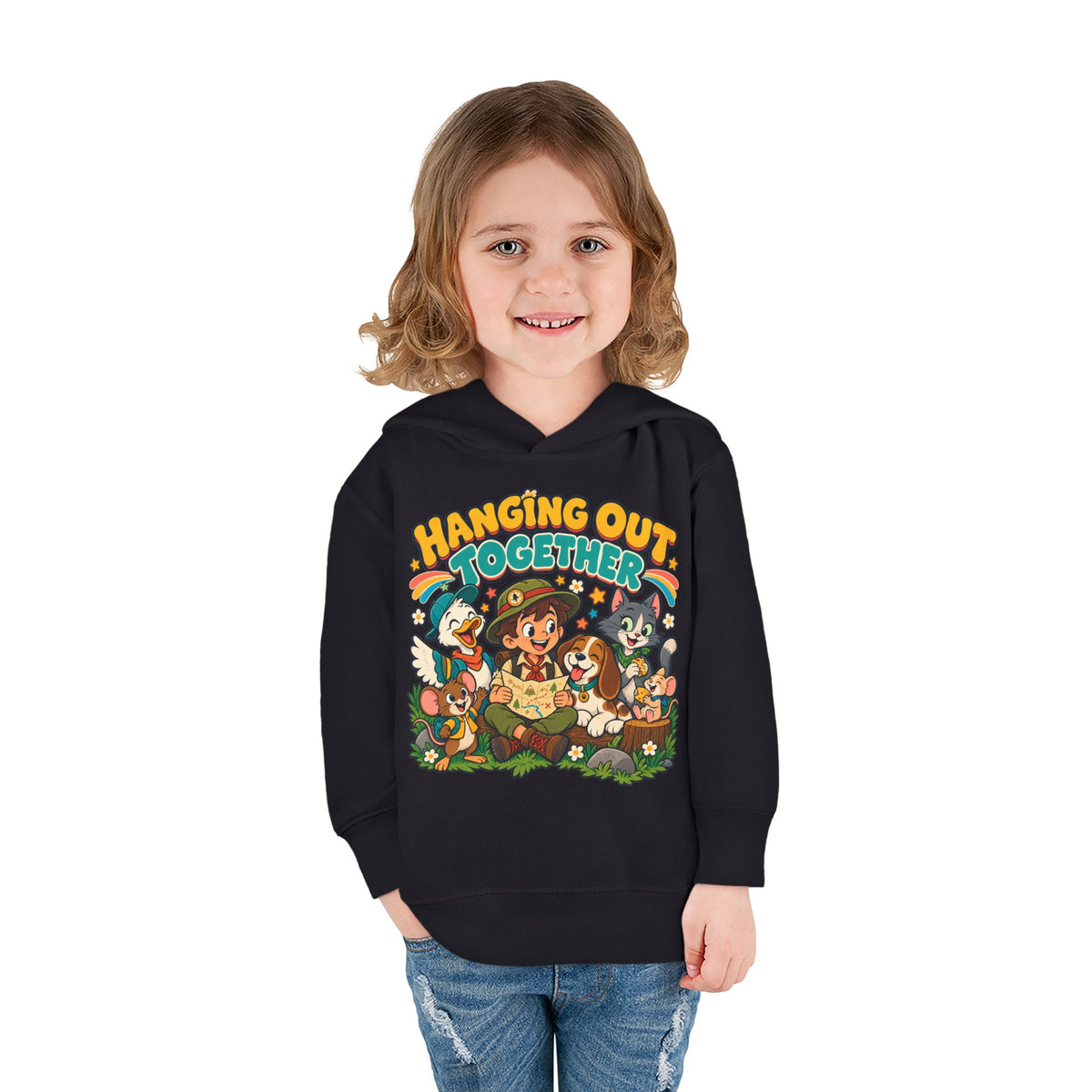 Toddler Hoodie — Retro Friends Hanging Out Together