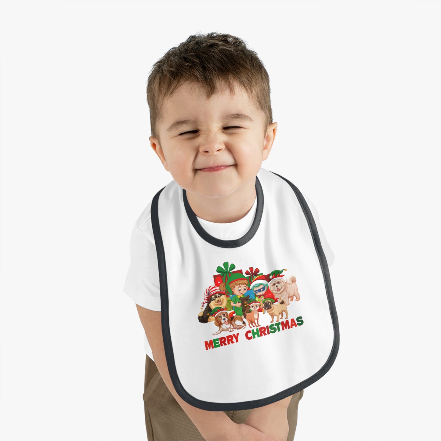 Baby Bib - Christmas with super kiddo pet friends with text
