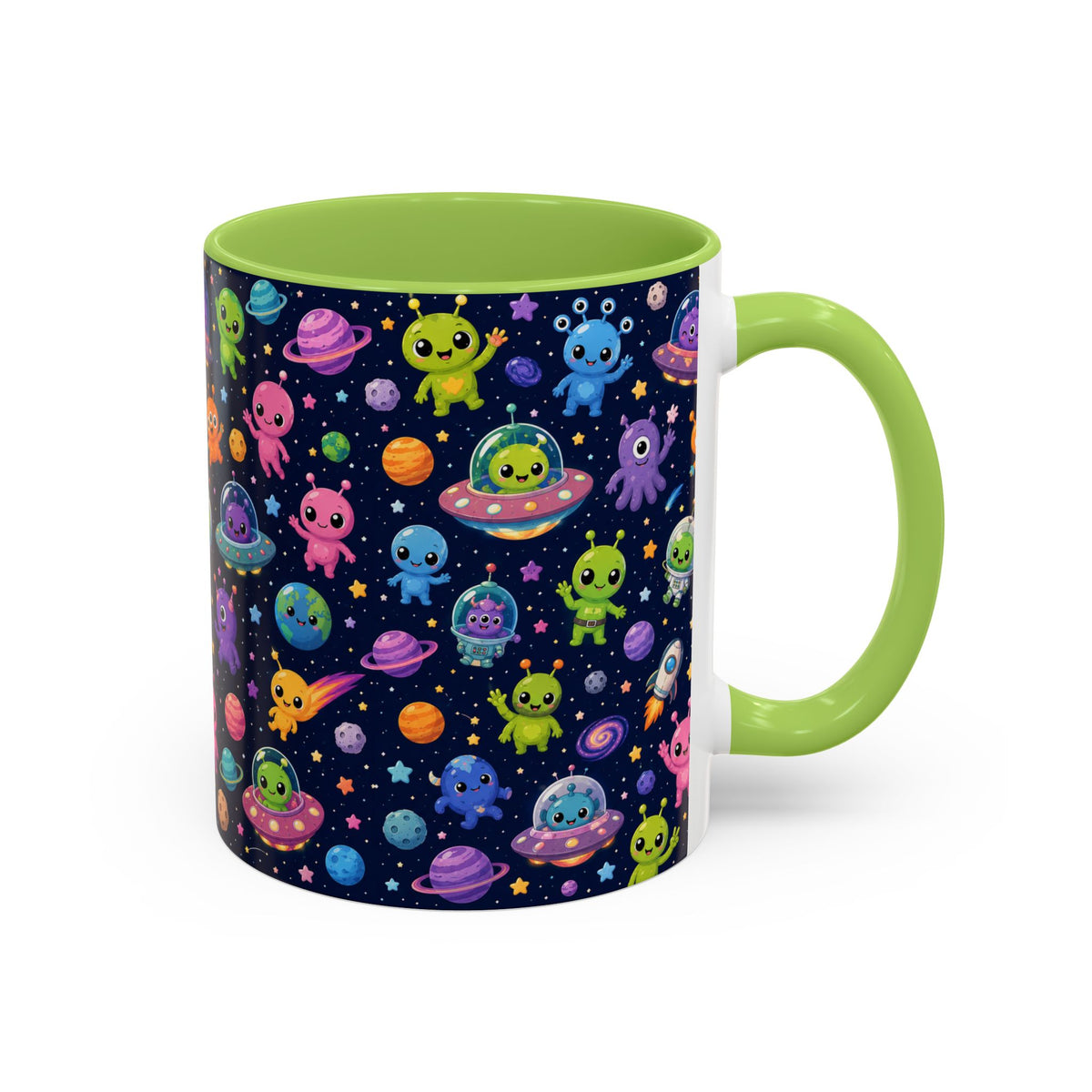 Accent Coffee Mug  (11/15 oz) - Cheerful Cartoon Alien Space