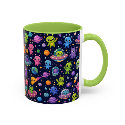 Accent Coffee Mug  (11/15 oz) - Cheerful Cartoon Alien Space
