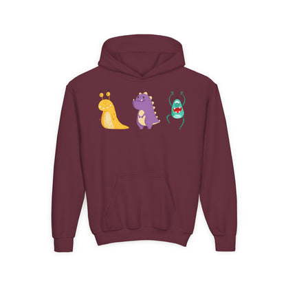 Youth Heavy Blend Hooded Sweatshirt - Colorful monsters Printify