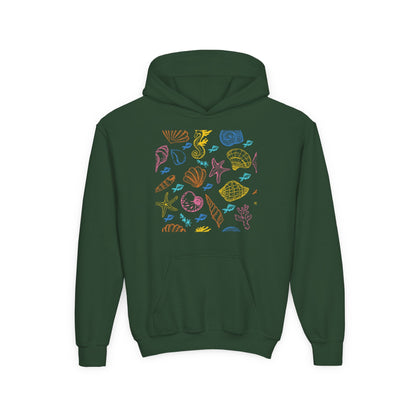 Youth Heavy Blend Hooded Sweatshirt - Sea creatures Printify