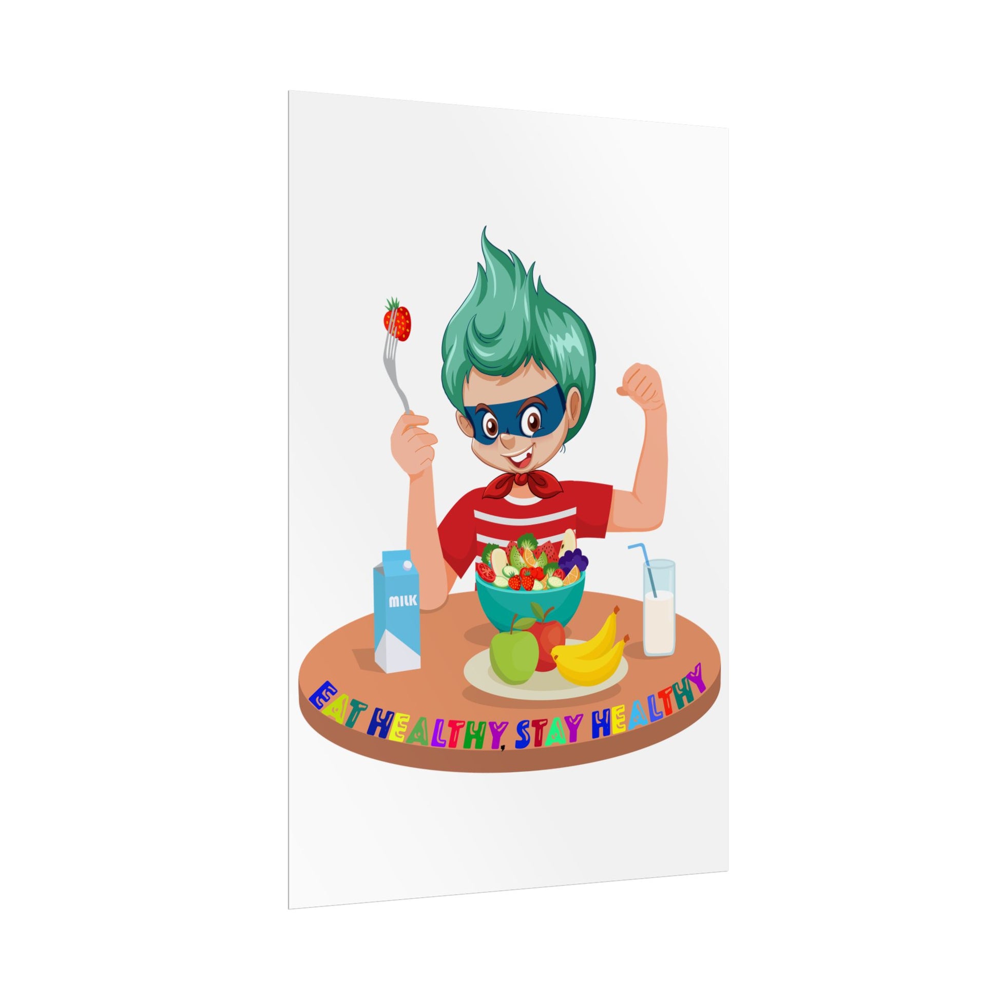 Rolled Posters - super kiddo eating healthy food - [[{"value":"Wonderwear Kid"}]]