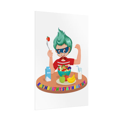 Rolled Posters - super kiddo eating healthy food - [[{"value":"Wonderwear Kid"}]]
