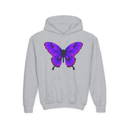 Youth Heavy Blend Hooded Sweatshirt - Tropical purple butterfly Printify