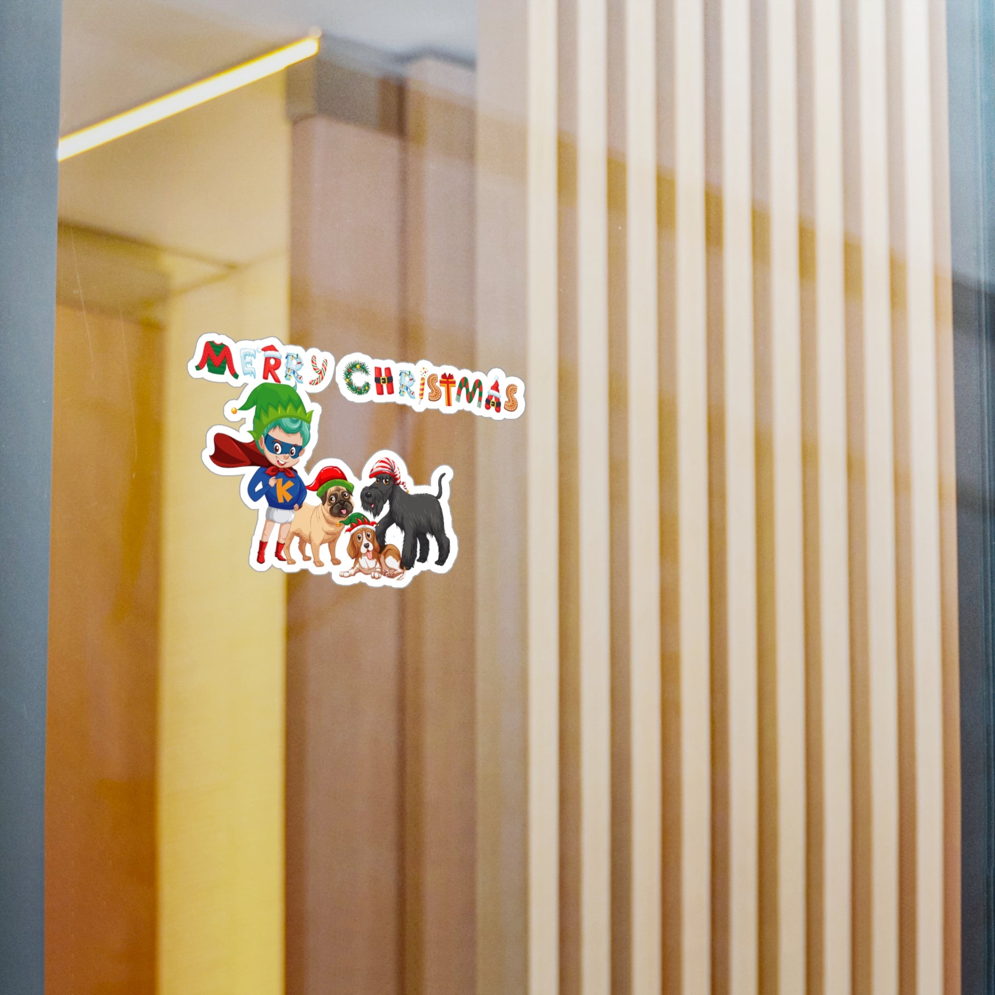Christmas Kiss-Cut Vinyl Decals – Super kiddo woith pet friends - [[{"value":"Wonderwear Kid"}]]