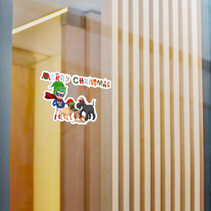 Christmas Kiss-Cut Vinyl Decals – Super kiddo woith pet friends - [[{"value":"Wonderwear Kid"}]]
