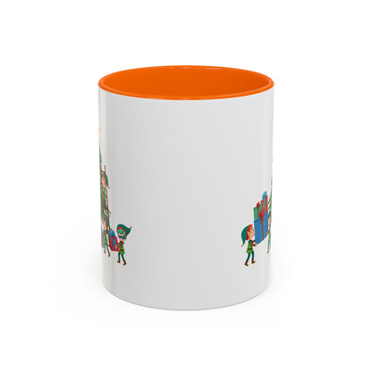 Accent Coffee Mug - Super kiddo putting gifts on christmas tree - [[{"value":"Wonderwear Kid"}]]