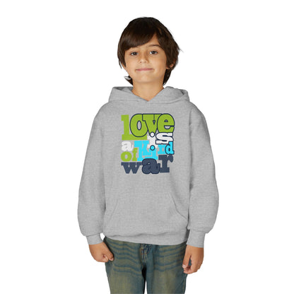 Youth Heavy Blend Hooded Sweatshirt - Love is Kind of War Printify
