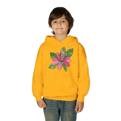 Youth Heavy Blend Hooded Sweatshirt -  Pink flower Printify