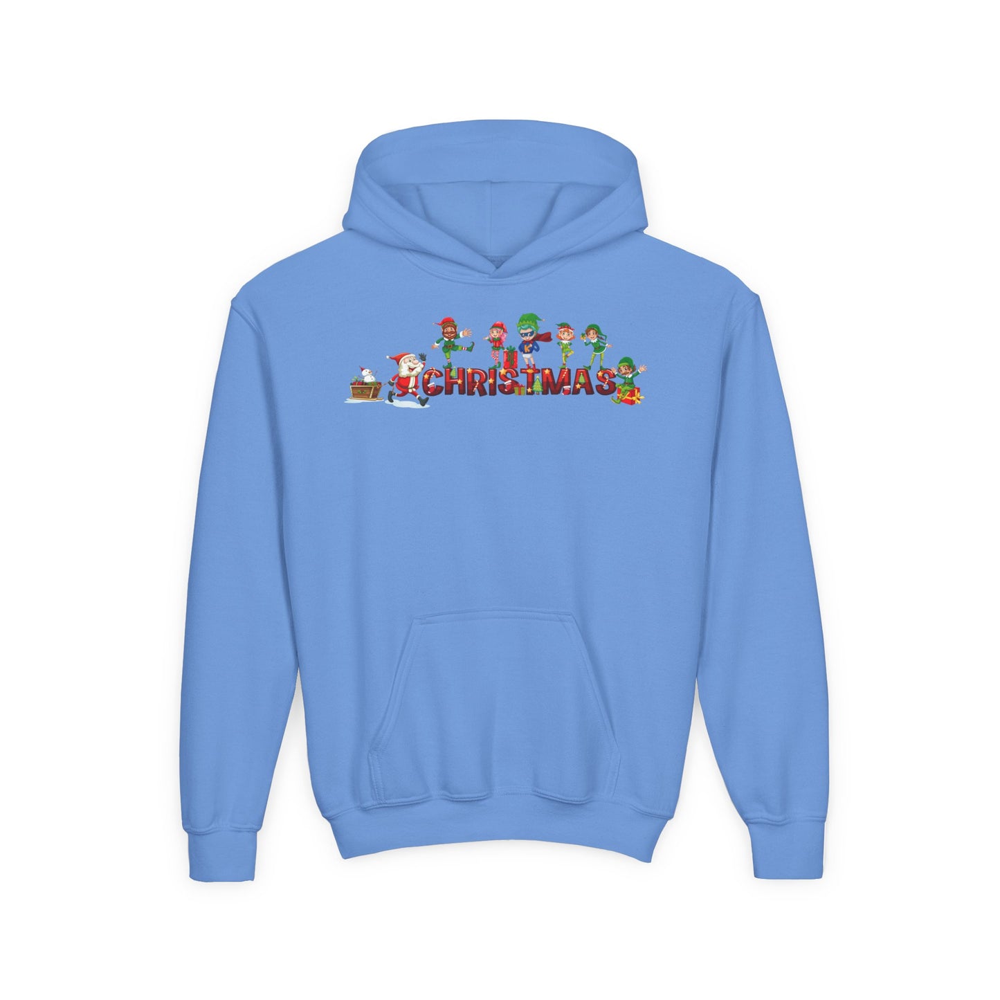 Youth Heavy Blend Hooded Sweatshirt - Christmas with santa claus and friends