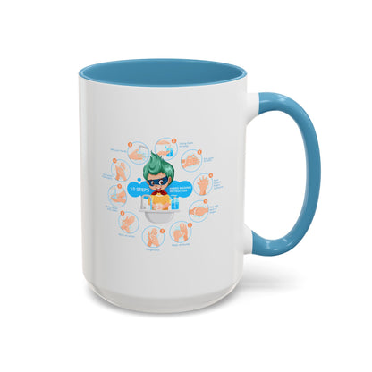 Accent Coffee Mug - Super kiddo hand washing steps - [[{"value":"Wonderwear Kid"}]]