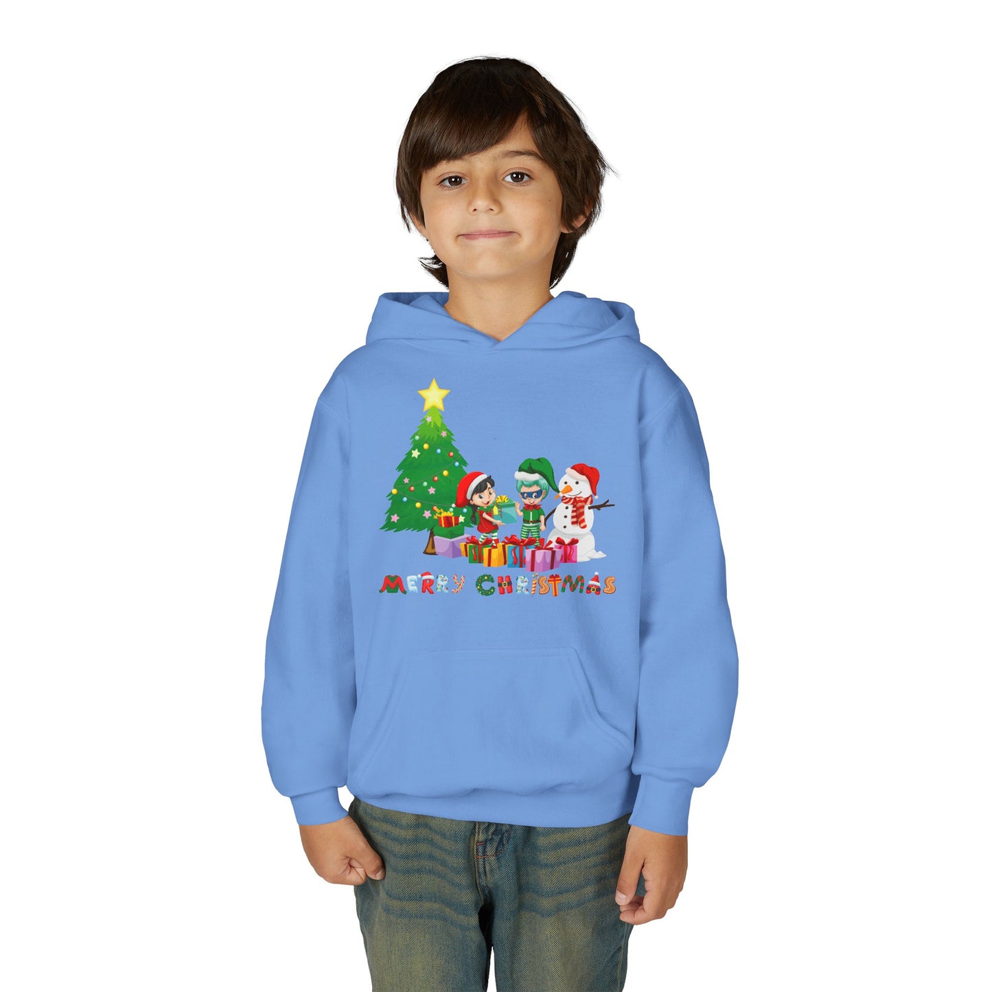 Youth Heavy Blend Hooded Sweatshirt - Super kiddo preparing gifts