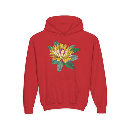 Youth Heavy Blend Hooded Sweatshirt -  Yellow flower Printify