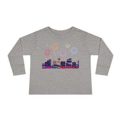 Toddler Long Sleeve Tee - Super kiddo with fireworks with text - [[{"value":"Wonderwear Kid"}]]